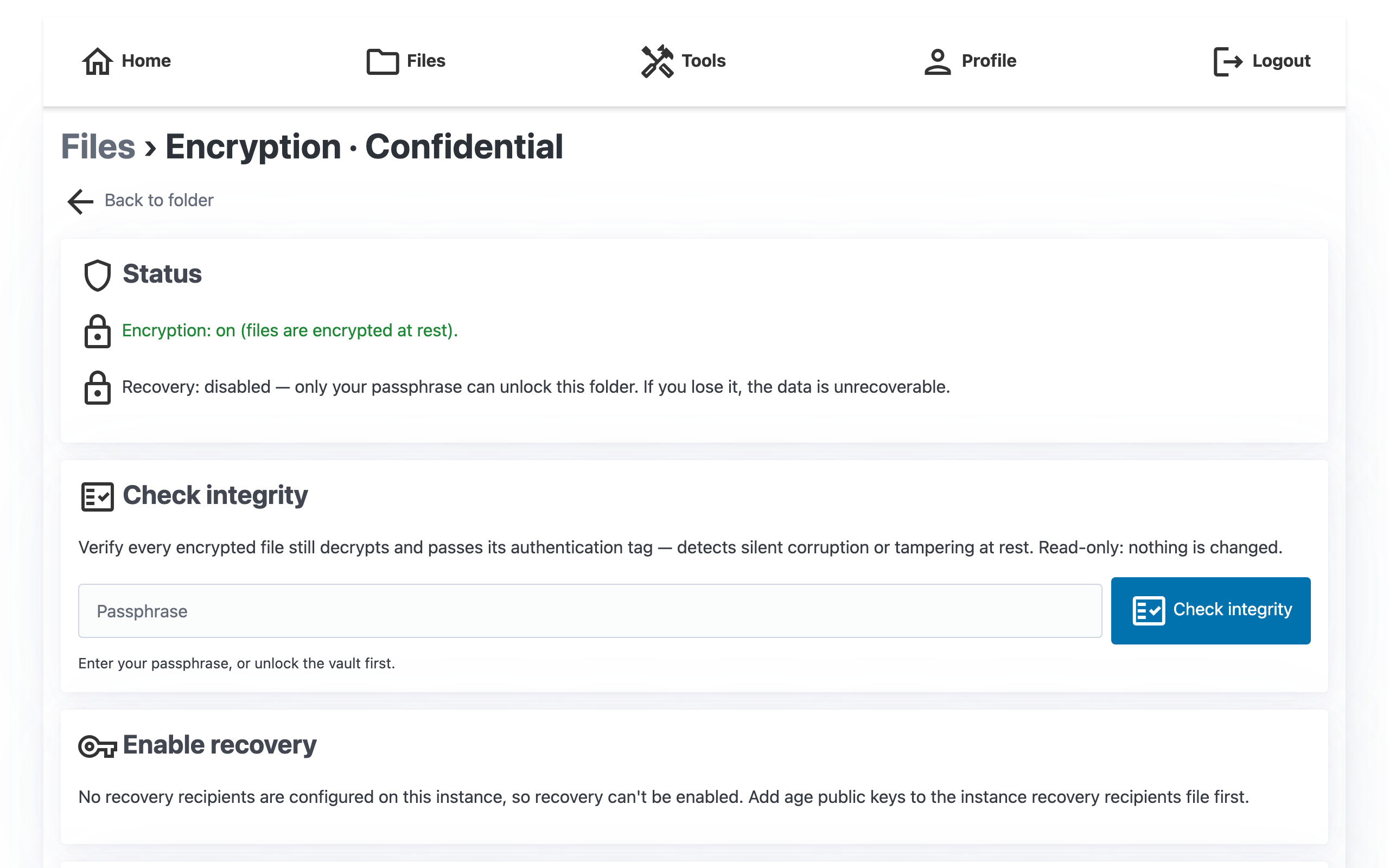 Encrypted folder vault